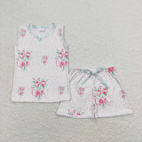 6.17 GSSO0693 White sleeveless shorts with bow flowers