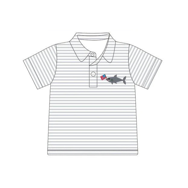 12.4 MOQ：5pcs BT1622 pre-order toddler boy clothes shark boy 4th of July summer top shirt