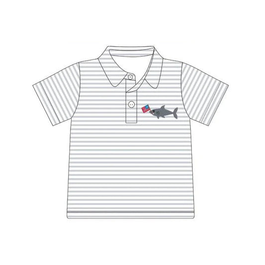 12.4 MOQ：5pcs BT1622 pre-order toddler boy clothes shark boy 4th of July summer top shirt