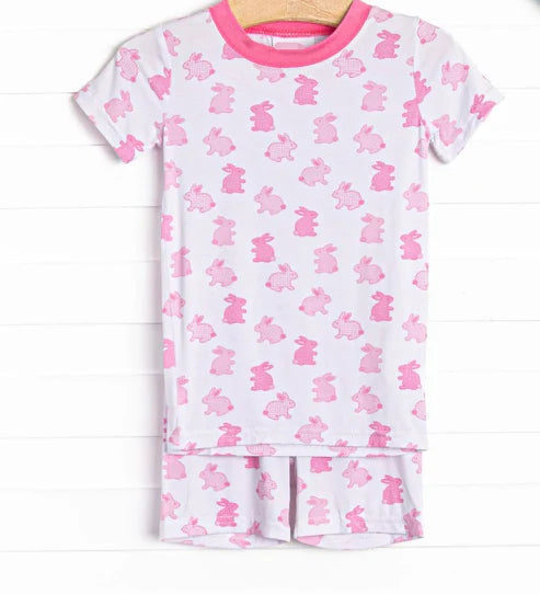 GSSO1700 Baby Girls Easter Pink Rabbits Shirt Shorts Pajamas Clothes Sets Preorder