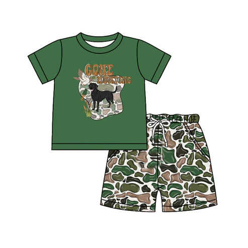 BSSO1145 Baby Boys Hunting With Daddy Dog Top Camo Shorts Clothes Sets Preorder