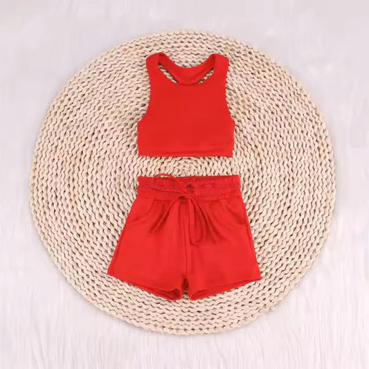 L-3.5 GSSO2131 Baby Girls Red Vest Top Sports Shorts Clothes Sets Preorder