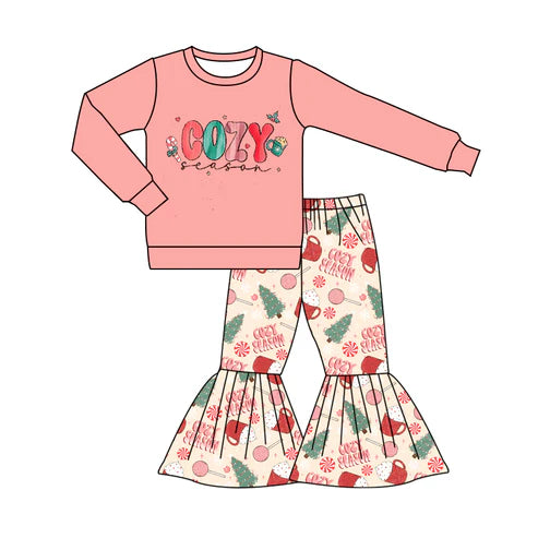 5.30 GLP2016 Baby Girls Cozy Christmas Pink Shirt Bell Pants Clothes Sets Preorder
