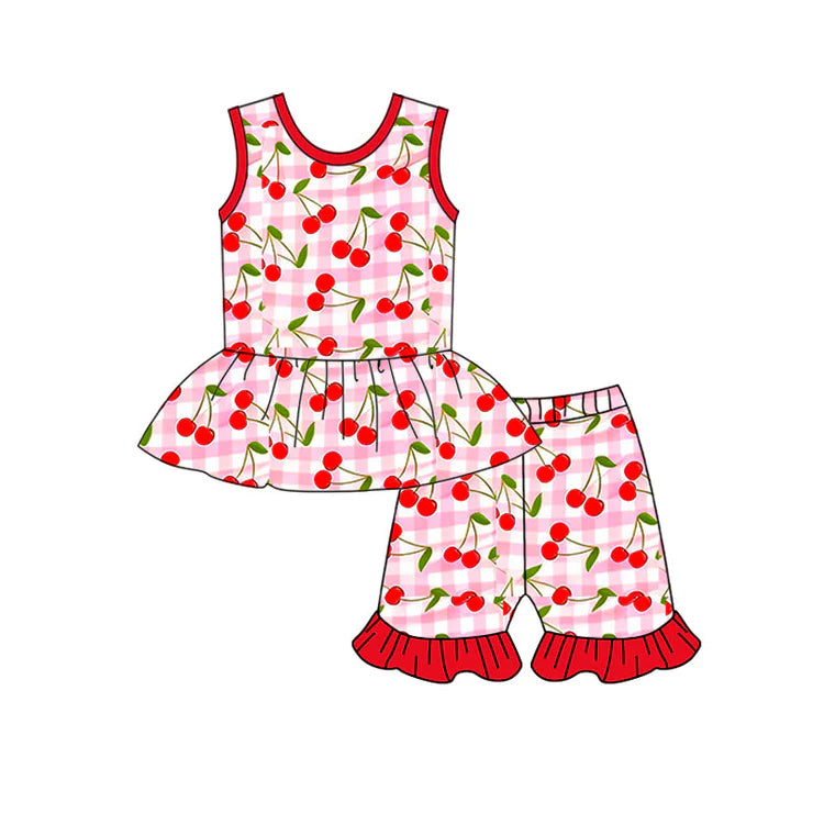 11.19 MOQ：5pcs GSSO2859 pre-order baby girl clothes cherry toddler girl summer outfit