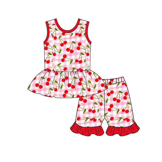 11.19 MOQ：5pcs GSSO2859 pre-order baby girl clothes cherry toddler girl summer outfit