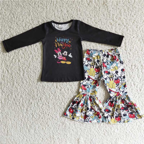 9.6 RTS NO MOQ ETA 5/7days arrived 6 B1-18 girls outfit long sleeve and long pants cartoon print happy new year