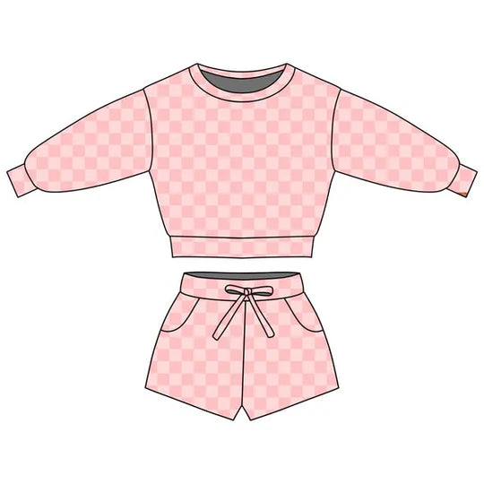 12.9 MOQ：5pcs GLS0073 pre-order toddler girl clothes pink gingham print girl summer set