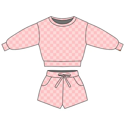 12.9 MOQ:5pcs GLS0073 pre-order toddler girl clothes pink gingham print girl summer set