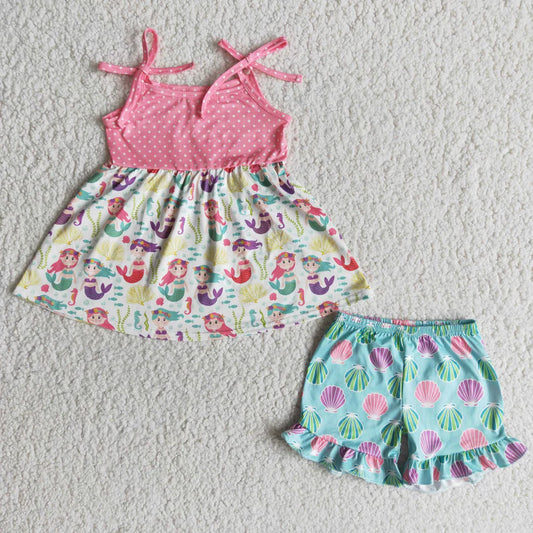 4.26 A16-9-2 Girls suspender mermaid shorts set