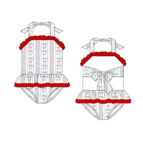 12.5 MOQ:5pcs S0666 pre-order baby girl clothes 4th of July print girl summer swimsuit beach wear