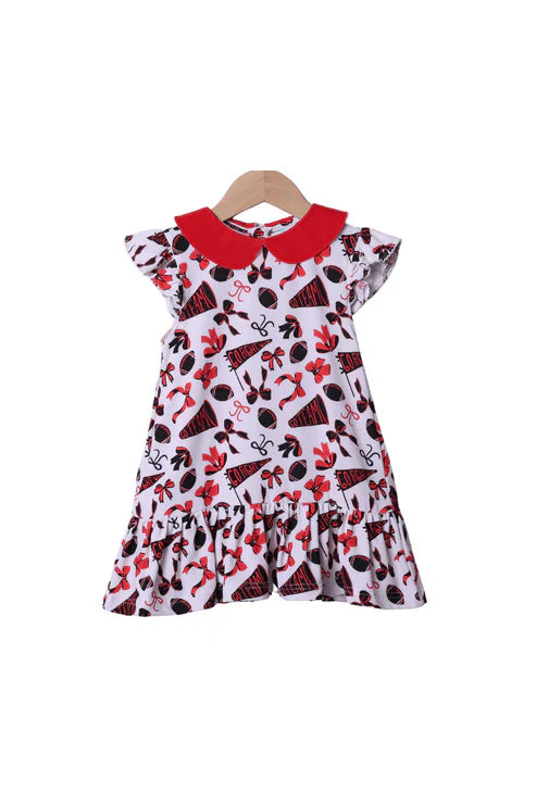 7.30 GSD2783 Baby Girls Red Flutter Sleeves Cheer Bows Plaid Team Knee Length Dresses Preorder