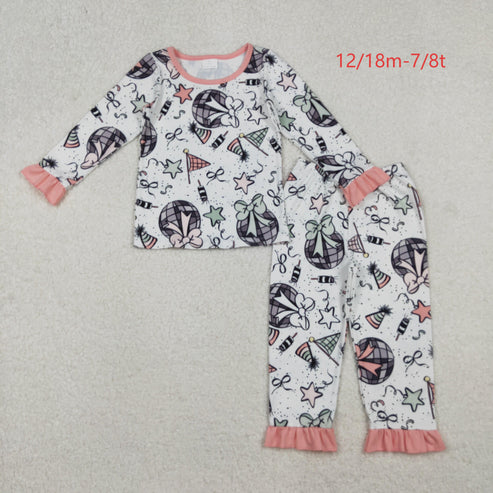 10.22 GLP2711 Baby Girls Happy New Year Top Ruffle Pant Pajamas Set