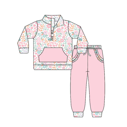 12.11 MOQ：5pcs GLP3279 pre-order toddler girl clothes pink floral print girl winter set