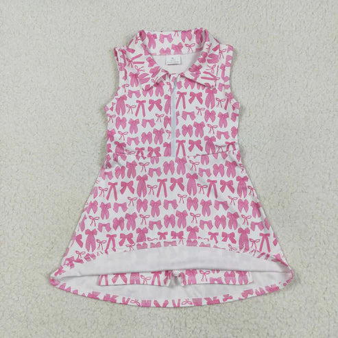5.15 GSD2379 Baby Girls Sleeveless Pink Bows Zipper Yoga Active Knee Length Dress