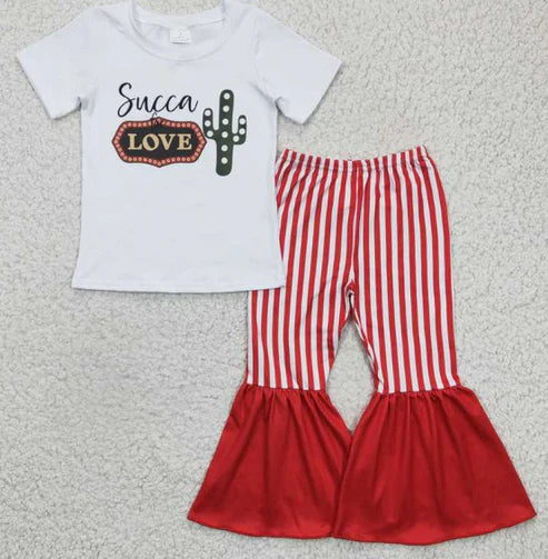 4.7 A2-1 love cactus short-sleeved red striped pants