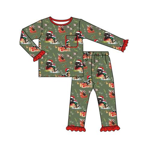 8.5 GLP2681 Baby Girls Dogs Ducks Plaid Top Pant Christmas Pajamas Set Preorder