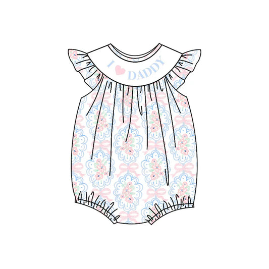 3.23 SR2946 Baby Infant Girls Flutter Sleeves Bows Floral I LOVE DADDY Ruffle Rompers Preorder