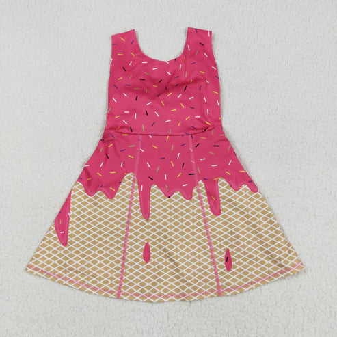 8.12 GSD2427 Baby Girls Red Ice-cream Drip Yoga Skort Knee Length Dress