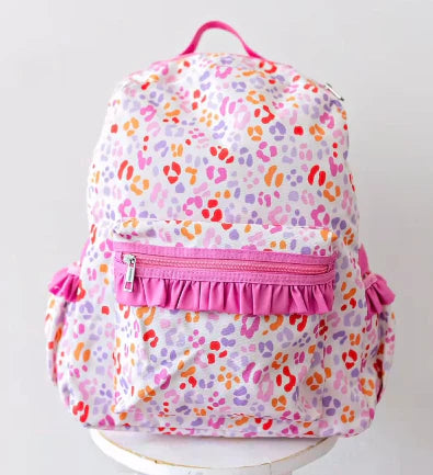 6.18 BA0307 Baby Girls Pink Leopard Ruffle School Bags Preorder