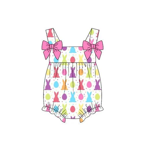 6.4 SR2025 Baby Infant Girls Easter Colorful Rabbits Straps Rompers preorder
