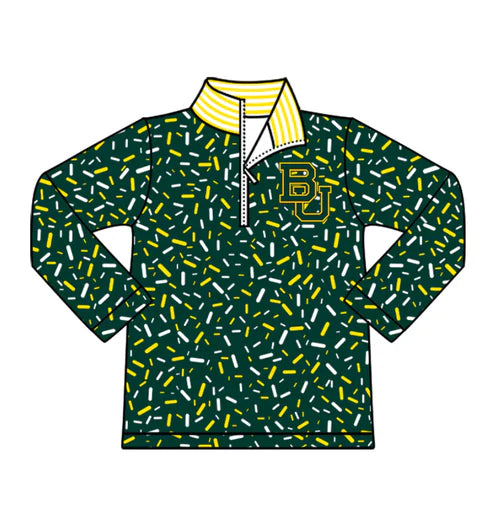 10.17  Custom Moq 8 Baby Boys Green Sprinkles Zipper BU Team Pullovers Top