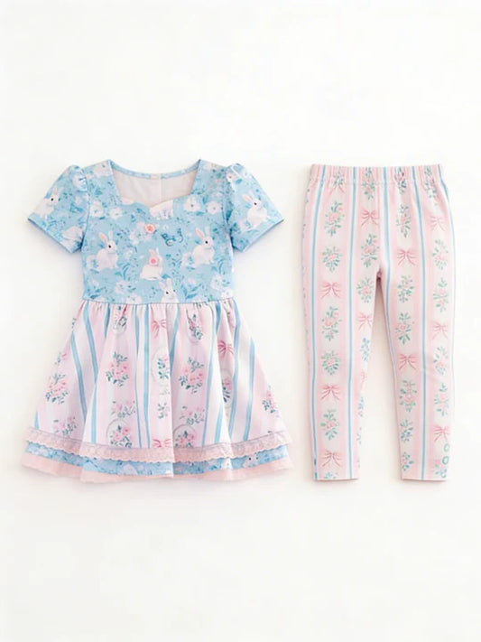 12.12 MOQ:5pcs GSPO2252 pre-order toddler girl clothes bunny print girl easter set