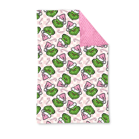 8.23 BL0225 Baby Kids Green Face Candy Cane Christmas Blankets Preorder