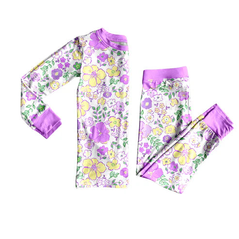 9.19 GLP2846 Baby Girls Mardi Gras Floral Top Pants Pajamas Sets Preorder