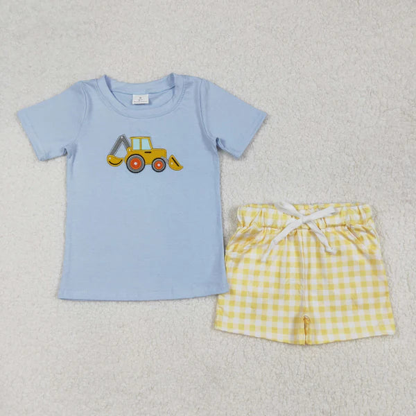 BSSO1117 Baby Boys Digger Shirt Checkered Shorts Clothes Sets Preorder