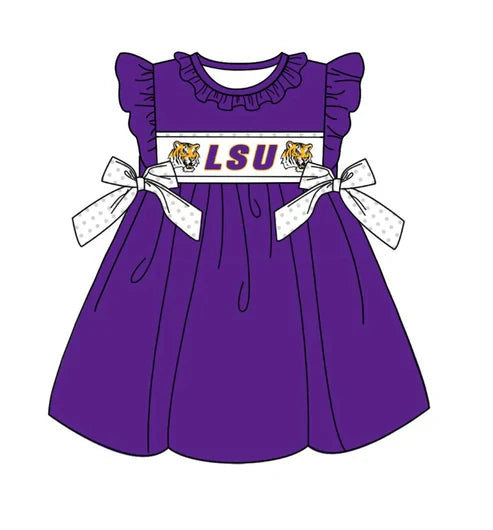 5.6 Baby Girls LSU Tiger Team Bows Knee Length Dresses Preorder (moq 3)