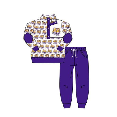8.1 Custom Moq 5 Baby Boys Team White LSU Tigers Pullover Top Pants Clothing Sets