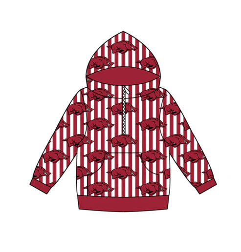 11.4 Custom Moq 8 Baby Boys Zipper Pockets Red Stripe Bulls Team Hoodies Top