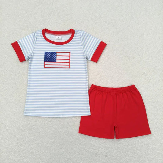 3.11  BSSO0684 RTS baby boy clothes embroidery 4th of July patriotic toddler boy summer outfits