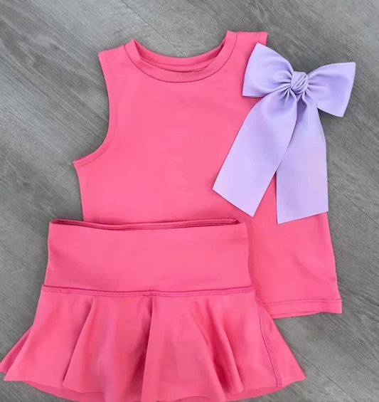 3.27 GSD2243 Baby Girls Peach Sleeveless Shirt Top Skort Yoga Active Set Preorder