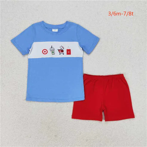 BSSO0894 Boy puppy blue short sleeve red shorts suit