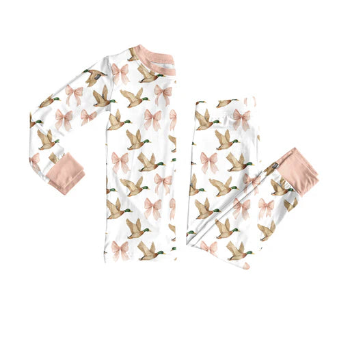 8.5 GLP2687 Baby Girls Ducks Bows Plaid Top Pants Pajamas Set Preorder