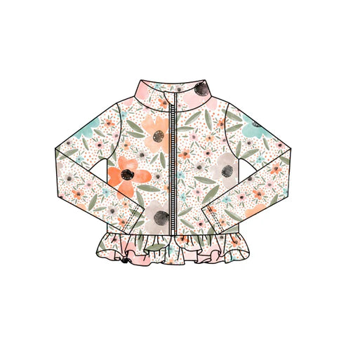 10.25 GT1327 Baby Girls Pink Blue Flowers Ruffle Yoga Zipper Jackets Top Preorder