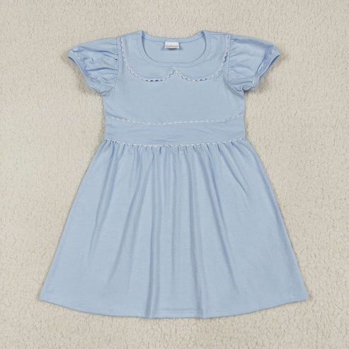 6.27 GSD2316 Baby Girls Blue Short Ruffle Sleeves Knee Length Dress