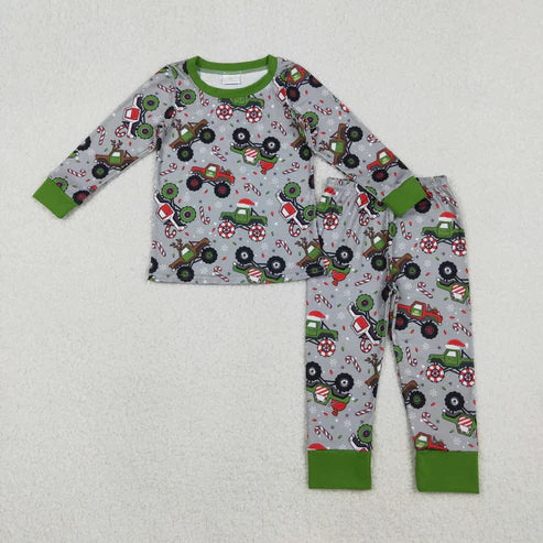 11.1 BLP1286 Baby Boys Trucks Candy Cane Top Pants Christmas Pajamas Set