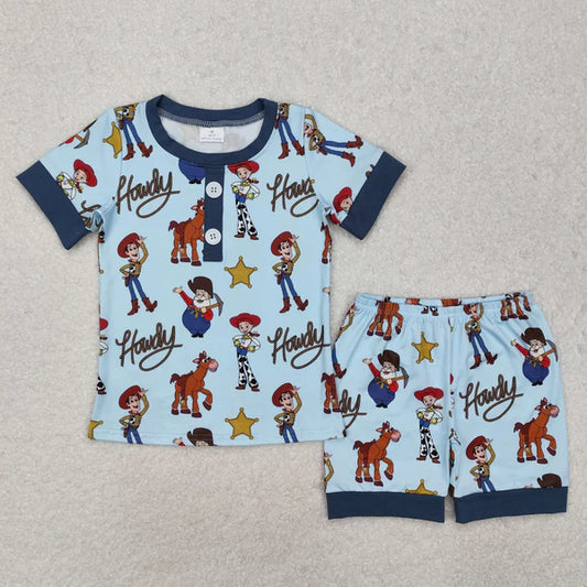 L-3.1 BSSO1214 Baby Boys Howdy Toy Blue Shirts Shorts Pajamas Clothes Set