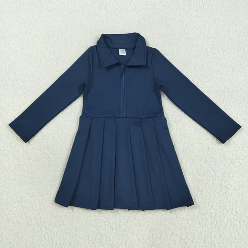 8.12 GLD1151 Baby Girls Navy Long Sleeves Zipper Knee Length Dress