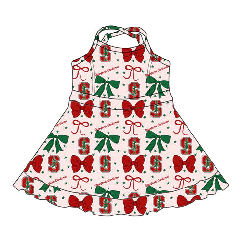 7.3 Custom Moq 3 Baby Girls Strap SU Bows Plaid Short Ruffle Team Knee Length Dresses