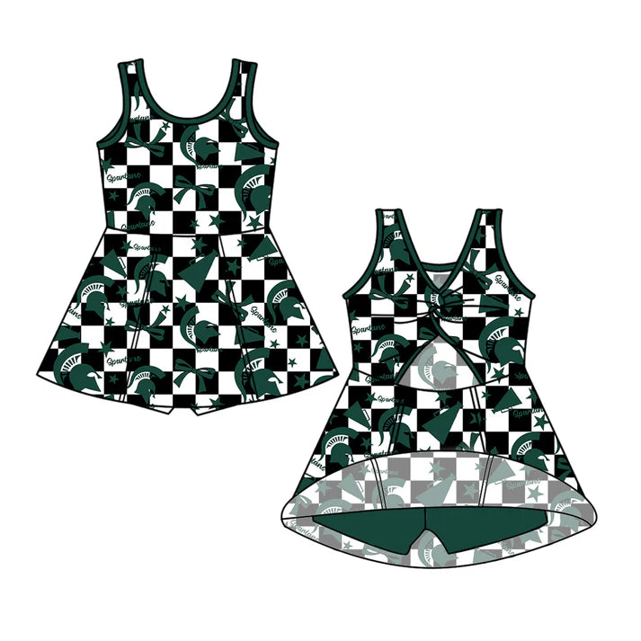 7.7 Custom Moq 3 Baby Girls Sleeveless MSU Plaid Bows ﻿Plaid Shorts Team Knee Length Dresses