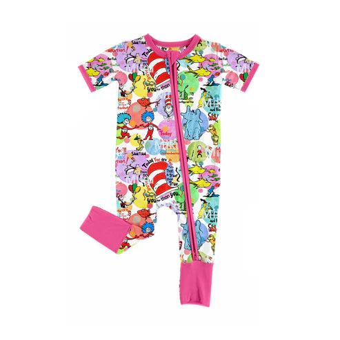 SR2366 Baby Infant Girls Dr Reading Pink Elephant Zip Rompers preorder