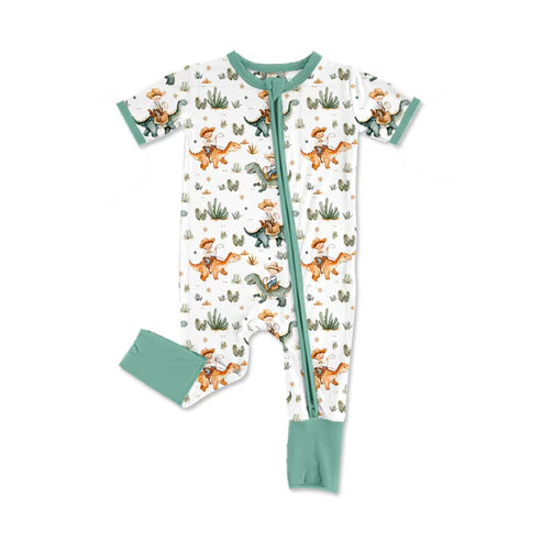 6.18 SR3097 Baby Infant Boys Short Sleeves Dinosaurs Zipper Rompers Preorder