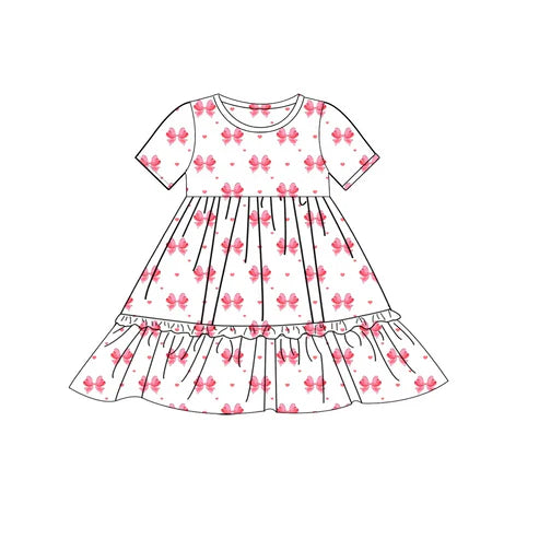 GSD1648 Baby Girls Red Bows Knee Length Dresses Preorder