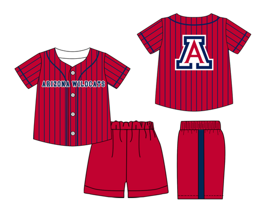 Custom Milk Silk Order MOQ:3 or 5 pcs Each Design Team State Kids Summer Red Short Sleeve Shorts Sets-26.1.21