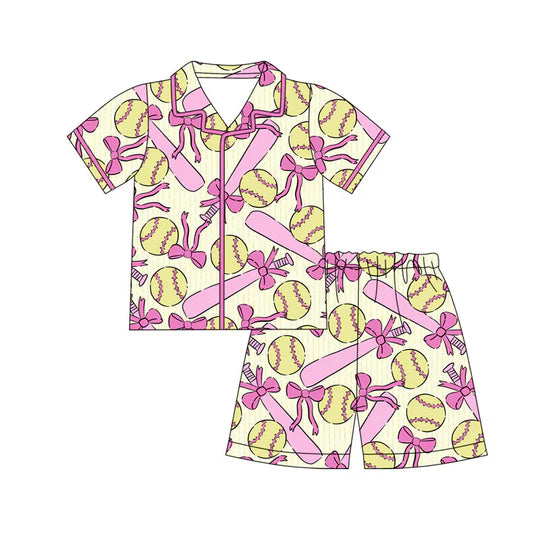 12.11 MOQ：5pcs GSSO3012 pre-order baby girl clothes baseball print toddler girl summer outfit