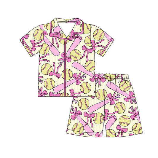 12.11 MOQ：5pcs GSSO3012 pre-order baby girl clothes baseball print toddler girl summer outfit