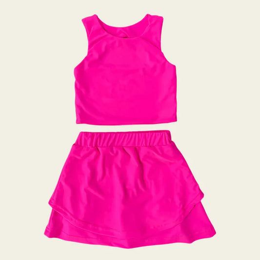 6.12 GSD2663 Baby Girls Sleeveless Rose Red Vest Top Short Skirts Yoga Set Preorder